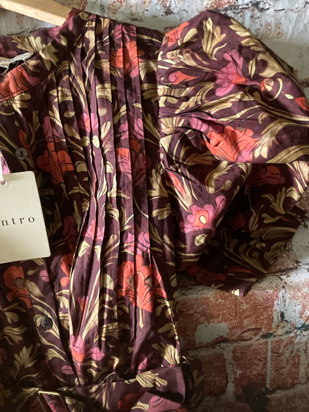 entro Floral Puff-Sleeve Mini Dress in Burgundy and Pink - Picture 6 of 13